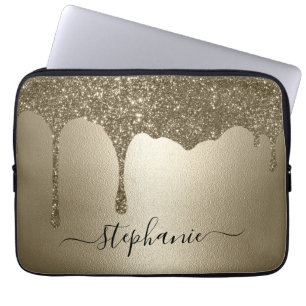 Personlig gul glitterdroppad datorskydd laptop fodral