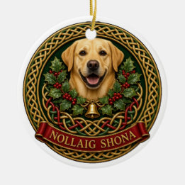 Personlig gul Labrador Nollaig Shona-knut Julgransprydnad Keramik