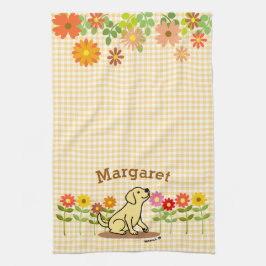 Personlig gula Labrador och många blommor Kökshandduk