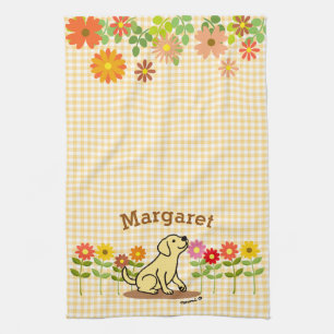 Personlig gula Labrador och många blommor Kökshandduk