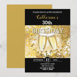 Personlig Guld & Black Birthday Inbjudningar