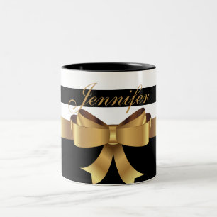 Personlig Guld, Black Bold Rand Golden BOW Två-Tonad Mugg