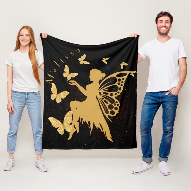 Personlig Guld Butterfly Fairy Fleecefilt (På plats)