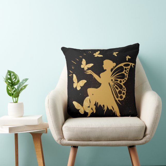 Personlig Guld Butterfly Fairy Kudde (Stol)