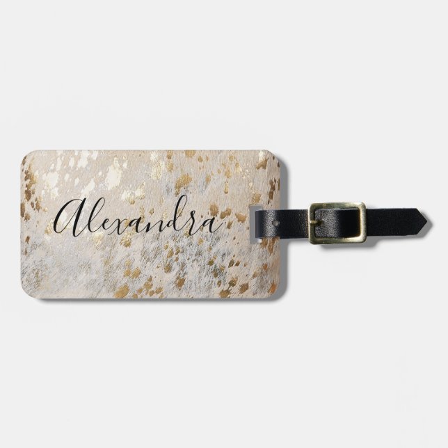 Personlig Guld Cowhide Print Luggage Tag Bagagebricka (Horisontell Framsida)