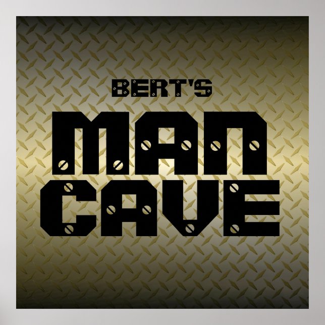 Personlig Guld Diamondplate Man Cave Poster (Framsidan)