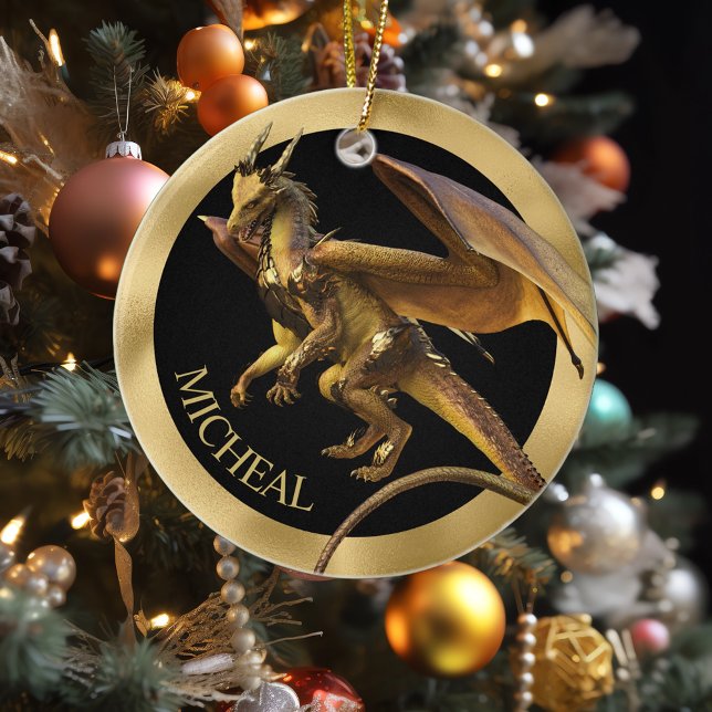 Personlig Guld Dragon Fantasy Julgransprydnad Keramik (Skapare uppladdad)