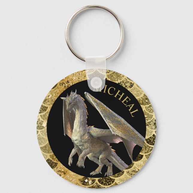 Personlig Guld Dragon Nyckelring (Framsida)