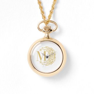 Personlig guld fickur med initialen M Armbandsur