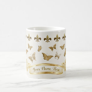 Personlig guld fjäril Fleur de Lis 11 oz Kaffemugg