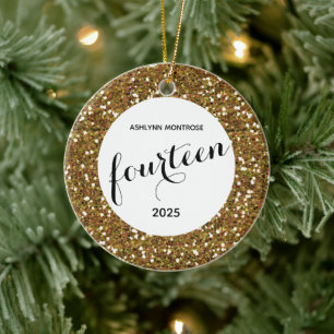 Personlig Guld Glitter 14:e födelsedag Julgransprydnad Keramik