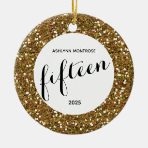 Personlig Guld Glitter 15:e födelsedagen Julgransprydnad Keramik
