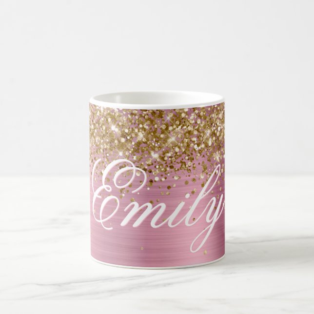 Personlig Guld Glitter Ljusa rosa olja Kaffemugg (Center)