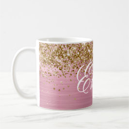 Personlig Guld Glitter Ljusa rosa olja Kaffemugg