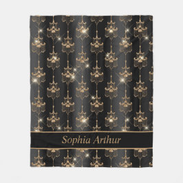 Personlig Guld Gnistra Chandelier Mönster Black Fleecefilt
