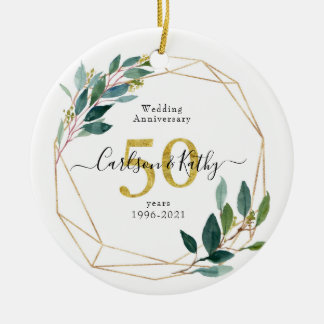 Personlig Guld Greenery 50-årsdagen Julgransprydnad Keramik