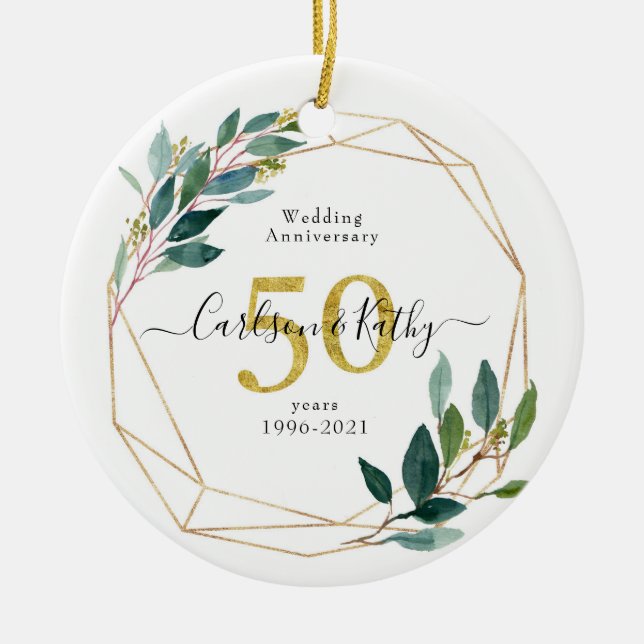 Personlig Guld Greenery 50-årsdagen Julgransprydnad Keramik (Framsidan)