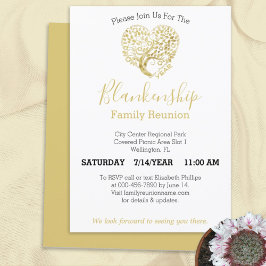 Personlig Guld Heart Träd Family Reunion White Inbjudningar