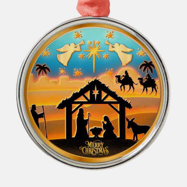 Personlig guld julkrubba "God Jul" Julgransprydnad Metall (Framsidan)