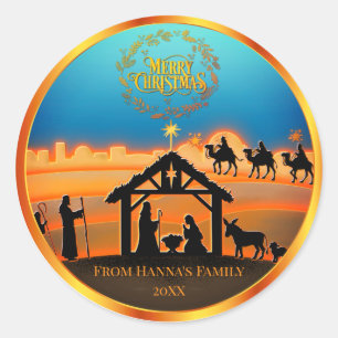 Personlig guld julkrubba "God Jul" Runt Klistermärke
