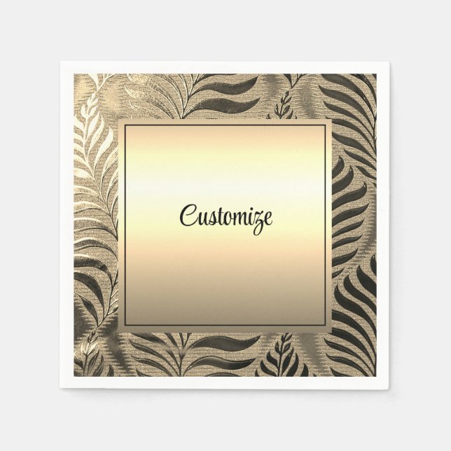 Personlig Guld Löv Motif Pappersservett (Framsidan)