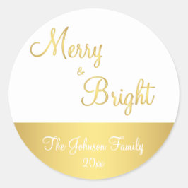 Personlig Guld Merry and Bright Round Stickers Runt Klistermärke