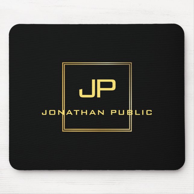 Personlig Guld Monogram Black Template Elegant Musmatta (Framsidan)