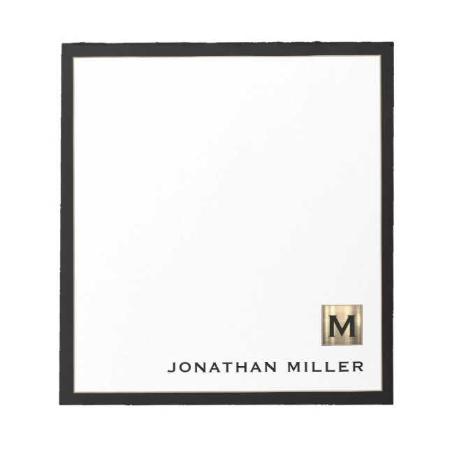 Personlig Guld Monogram Black White Anteckningsblock (Framsida)