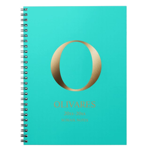 Personlig Guld Monogram | Light Teal Anteckningsbok (Framsidan)