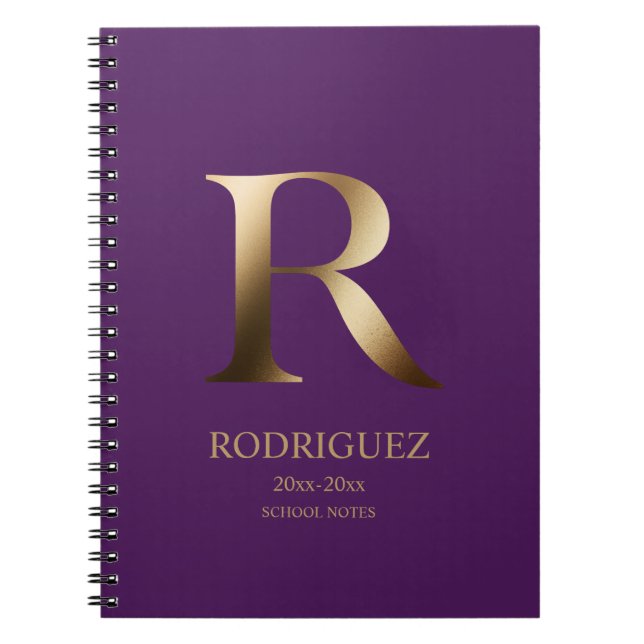 Personlig Guld Monogram | Lila Anteckningsbok (Framsidan)