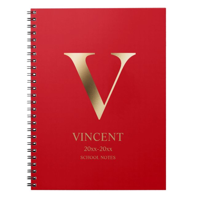Personlig Guld Monogram | Röd Anteckningsbok (Framsidan)