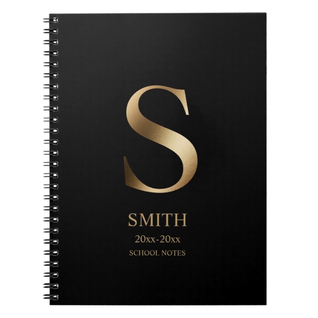 Personlig Guld Monogram | Svart Anteckningsbok (Framsidan)