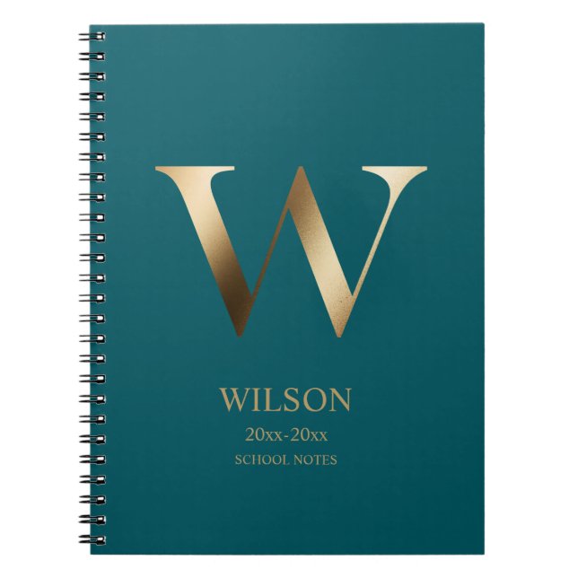 Personlig Guld Monogram | Teal Anteckningsbok (Framsidan)
