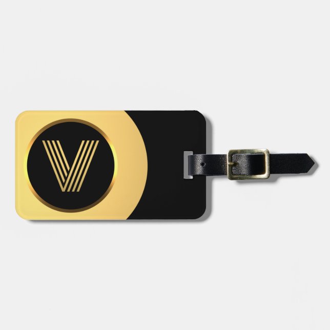 Personlig Guld Monogrammed Brev V-resagemärkning Bagagebricka (Horisontell Framsida)