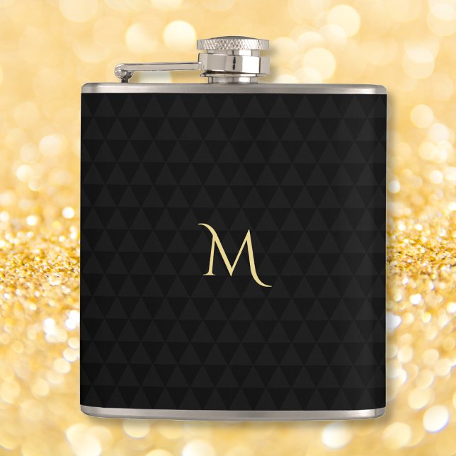 Personlig Guld Monogrammed Modern Black Mönster Fickplunta (Personalized Gold Monogrammed Modern Black Pattern Flask)