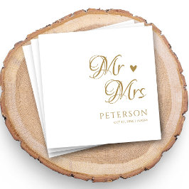 Personlig Guld Mr. & Mrs Bröllop Napkins Pappersservett