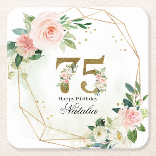 Personlig guld- och blomster-75-årsfirande underlägg papper kvadrat