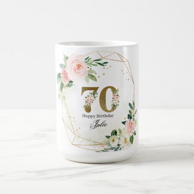 Personlig guld- och blomsterdekoration för 70-årsf kaffemugg (Center)