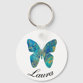 Personlig Guld och Blue Butterfly- Nyckelring
