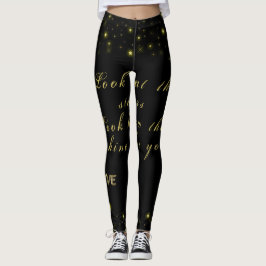 Personlig Guld och gniststjärnor på svart Leggings