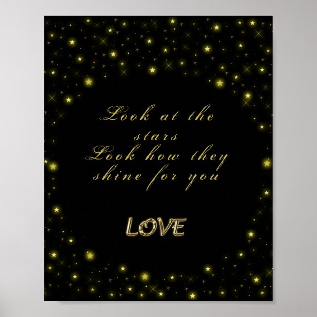 Personlig Guld och gniststjärnor på svart Poster (Framsidan)