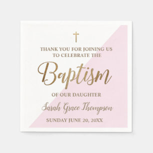 Personlig guld och rosa, vit flicka-baptism pappersservett