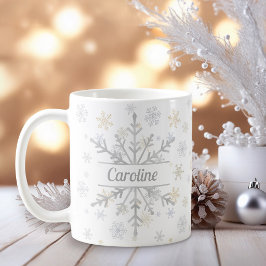 Personlig guld- och silver snöflinga kaffemugg