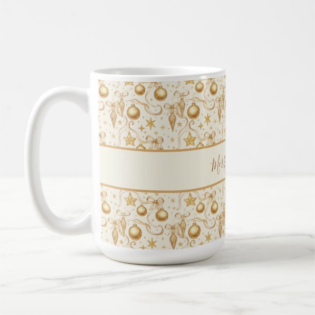 Personlig Guld Ornament Bows jul-Helgdag Kaffemugg (Vänster)