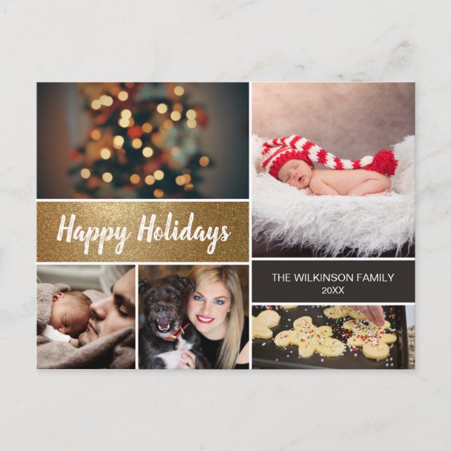 Personlig Guld Photo Collage jul Helg Vykort (Framsida)
