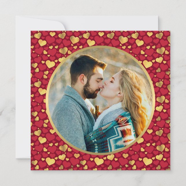 Personlig Guld, Red Hearts Valentine Day Gift (Framsida)