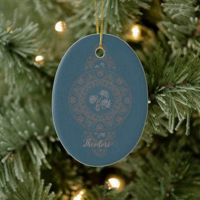 Personlig Guld Rococo Lotus Ornamental Mandala Julgransprydnad Keramik (Träd)