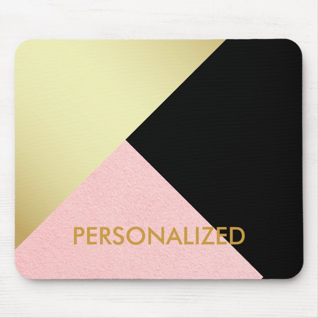 Personlig Guld Rosa & Black Abstrakt Mönster Musmatta (Framsidan)