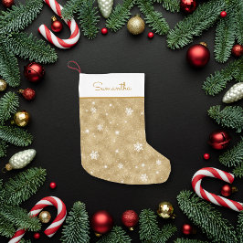 Personlig Guld Snöflingor Stars Mönster i Glitter Liten Julstrumpa