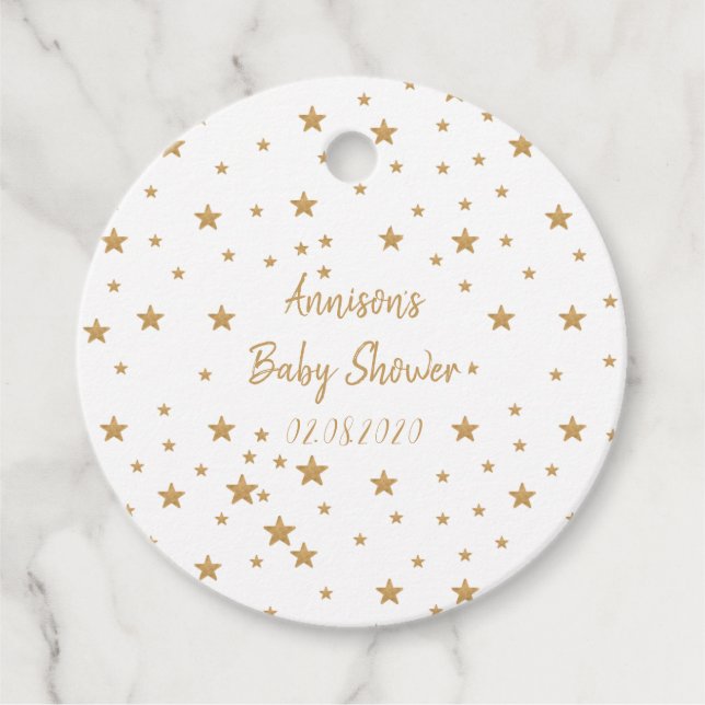 Personlig Guld Star Glitter Girl Baby Shower Gåvor Etiketter (Framsida)